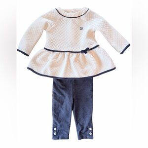 Calvin Klein White Quilted Peplum Top with Navy Trim and Navy Leggings